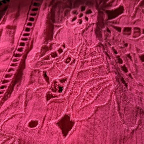 Soft Surroundings Pink Eyelet Long-Sleeve Tunic V-Neck Gauze 100% Cotton M P - Picture 4 of 6